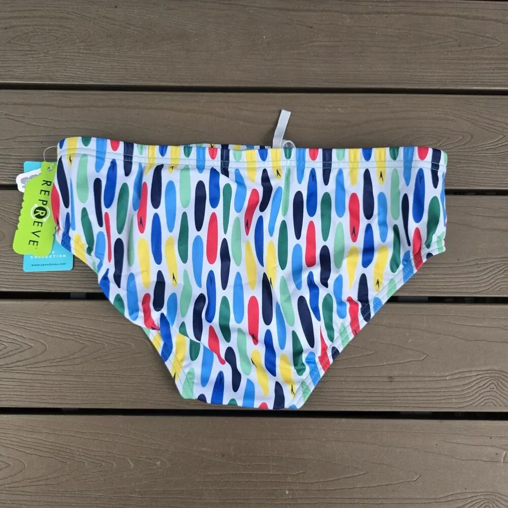 Speedo Endurance Men's Multicolor Bright White Racer Briefs Sz 34 New